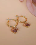 Gold Hoop Earrings Stainless Steel with Stone Pendant