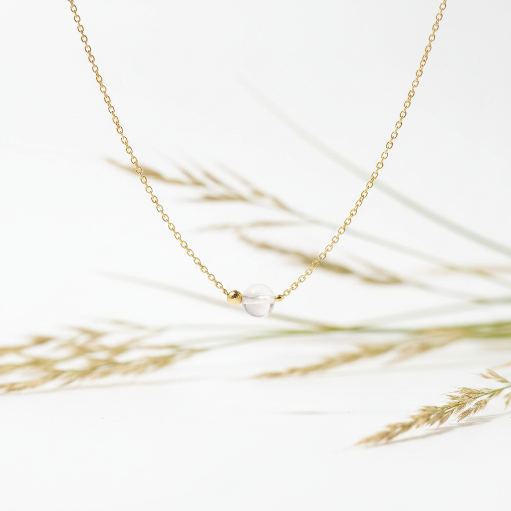 Goldene Halskette mit Bergkristall Perle und gold gefüllter Perle, hochwertige Anhänger 
