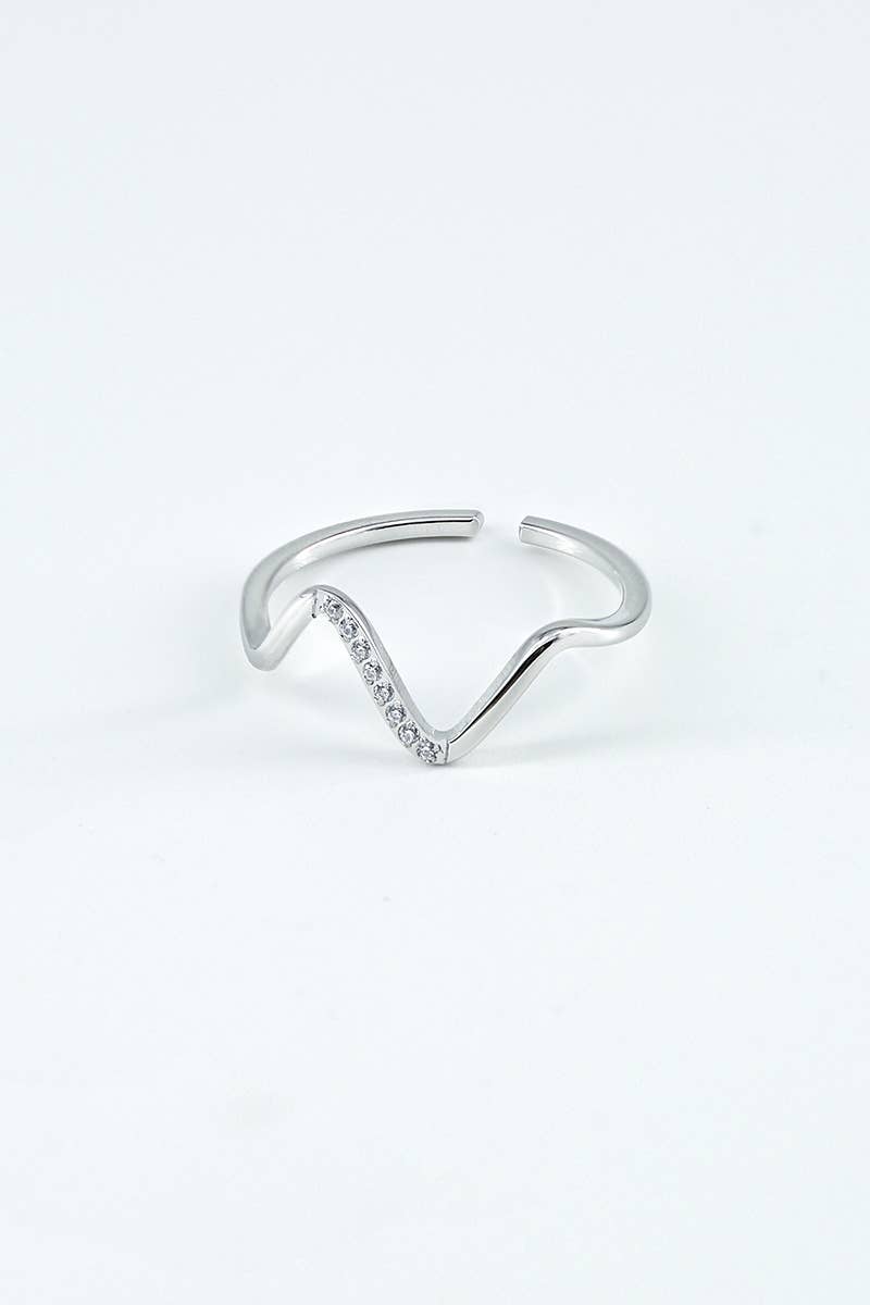 Silberner Wellen Ring mit Steinen