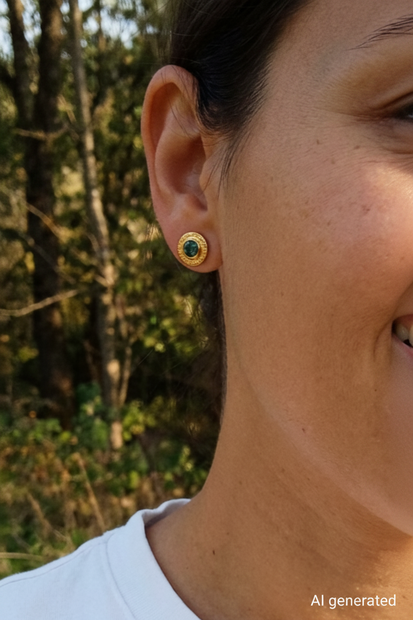 Goldene Damen Ohrstecker mit dunkelgrünem Stein