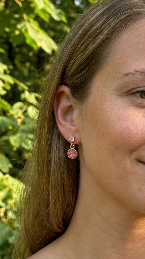 Zirkonia Ohrstecker mit rosa Stein Anhänger 