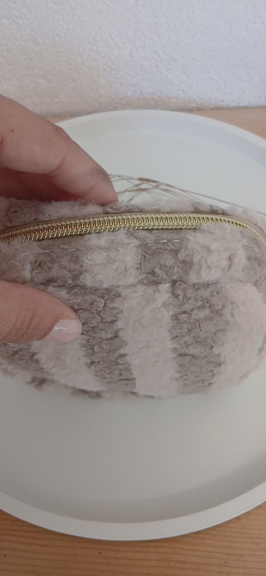 Kosmetiktasche Teddy grau-weiß