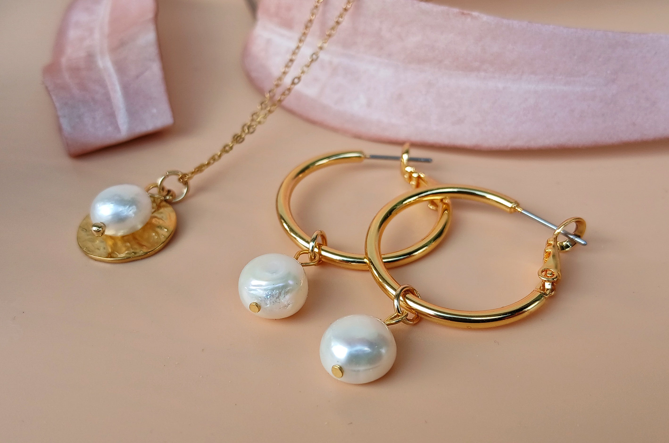 Süßwasserperlen Halskette und Ohrringe - Schmuckset