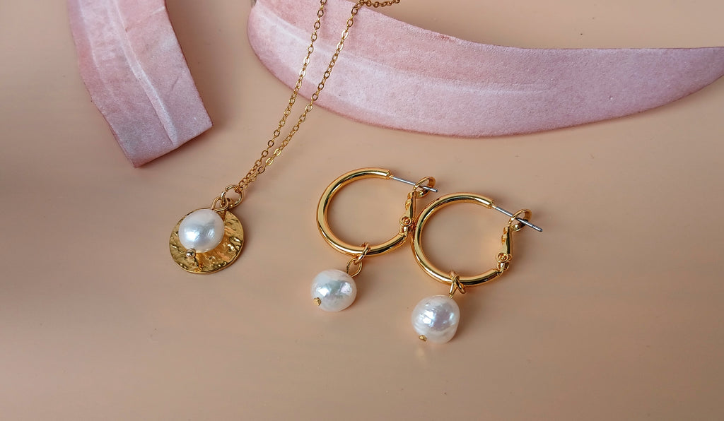 Süßwasserperlen Halskette und Ohrringe - Schmuckset