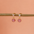 Zirkonia Ohrstecker 14k vergoldet mit rosa Naturstein Anhänger