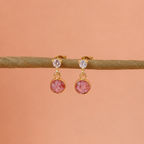 Zirkonia Ohrstecker 14k vergoldet mit rosa Naturstein Anhänger
