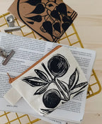 Leinen Tasche / Portemonnaie mit Oliven Design