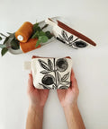 Leinen Tasche / Portemonnaie mit Oliven Design
