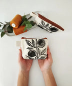 Leinen Tasche / Portemonnaie mit Oliven Design